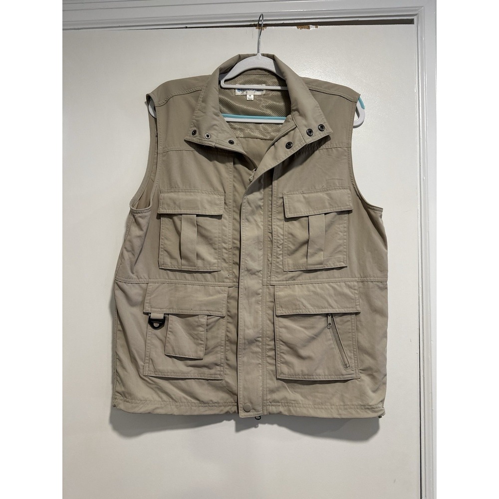 TravelSmith Mens Sz:M Tan Vest Hunting Fishing Tactile Zip Pockets Vented Lined